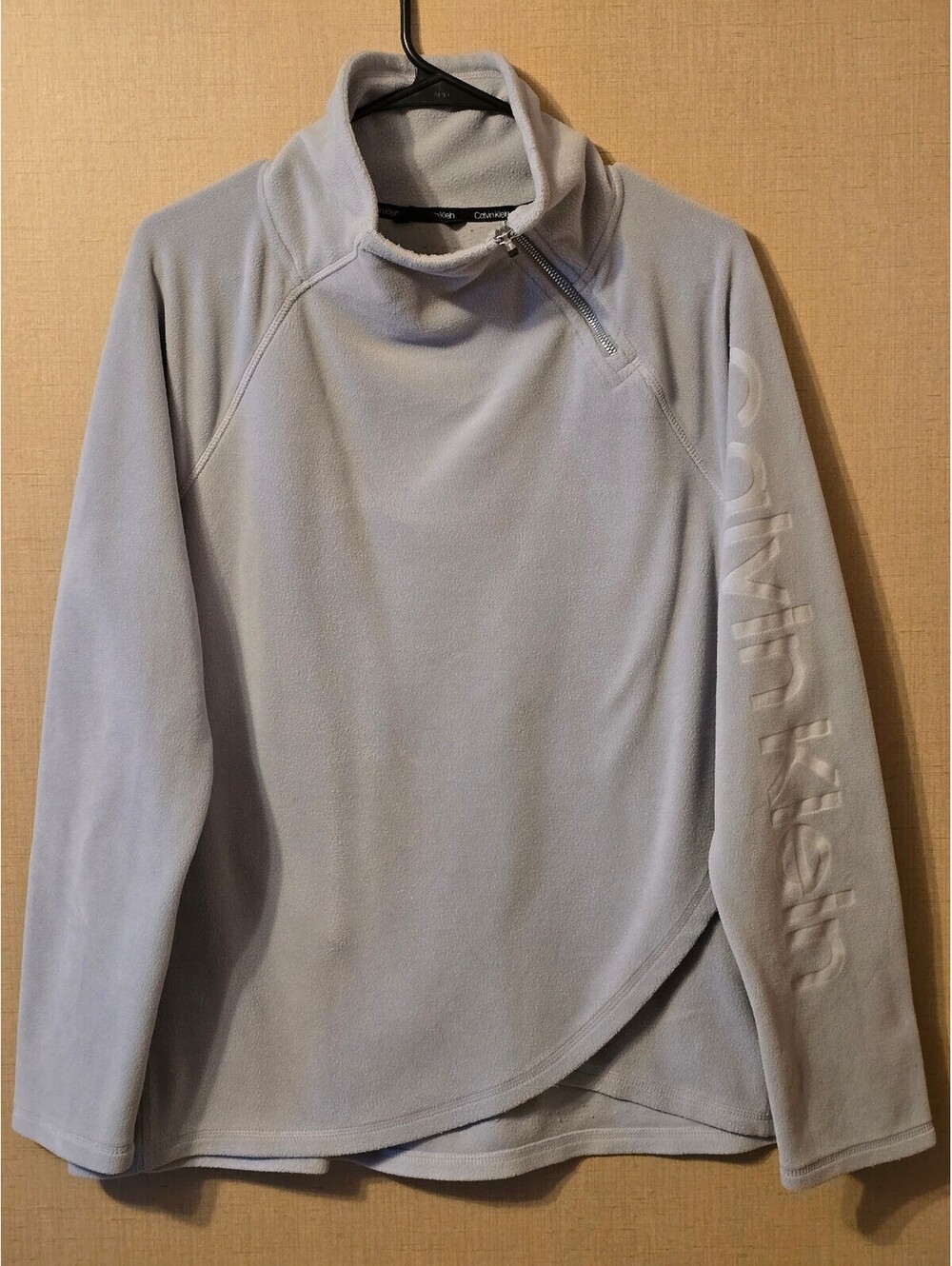 Calvin Klein Light Blue Asymmetrical Zip Fleece Pullover Tulip Hem L